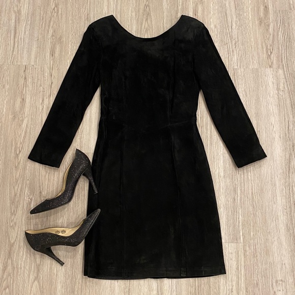 VINTAGE Bagatelle Genuine Leather Black Dress Vintage Size 6 / Modern XS - Picture 7 of 15